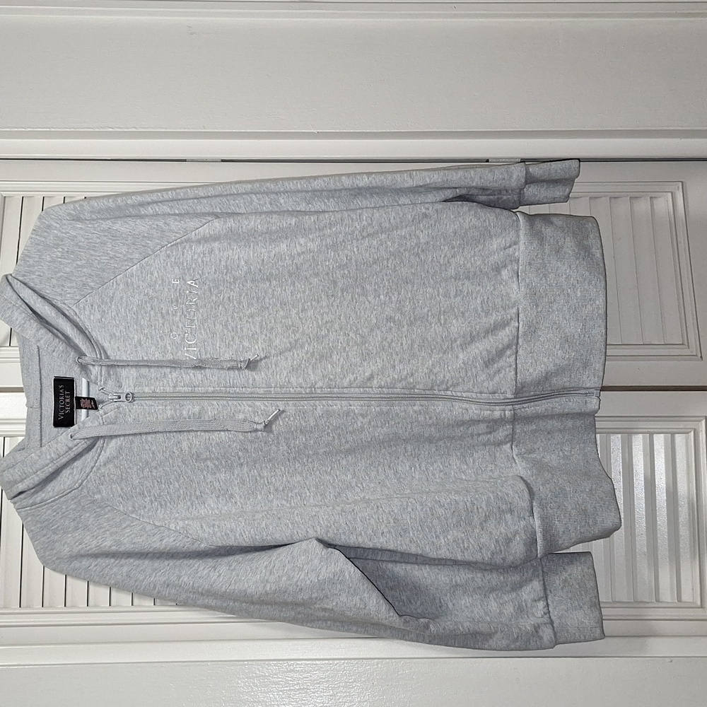 Victoria's Secret - Grey zip up hoodie (Size: Large) with side pockets